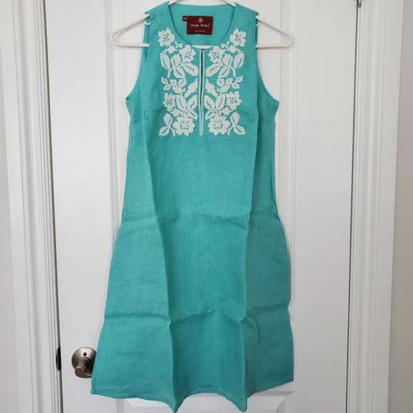 Folk Moda sleeveless flare linen embroidered dress - Picture 1 of 3